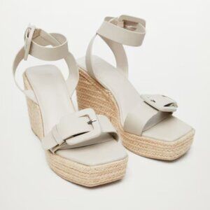 EUC Mango Wedge Platform Buckle Sandals - Bone, Size Women's 39 / 9